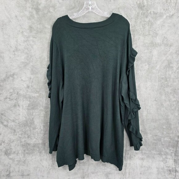 Lane Bryant Sweater 22 24 Dark Forest Green Ruffle Sleeves Stretchy Side Slits - Picture 11 of 12